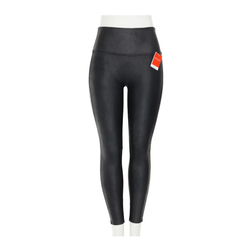 Spanx Faux Leather Leggings Black Wet Look High Waisted Size L NEW